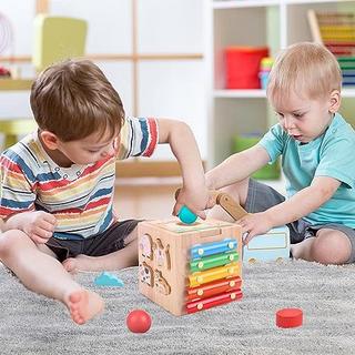 Activity-board  Cube d'activité en bois cube de motricité / jouet éducatif en bois pour tout-petits 