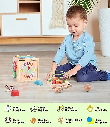 Activity-board  Motorischer Fähigkeitswürfel hölzerner Aktivitätswürfel / Holzspielzeug pädagogisches Spielzeug für Kleinkinder 