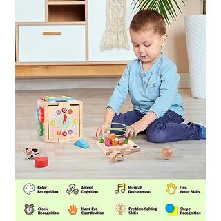 Activity-board  Motorischer Fähigkeitswürfel hölzerner Aktivitätswürfel / Holzspielzeug pädagogisches Spielzeug für Kleinkinder 