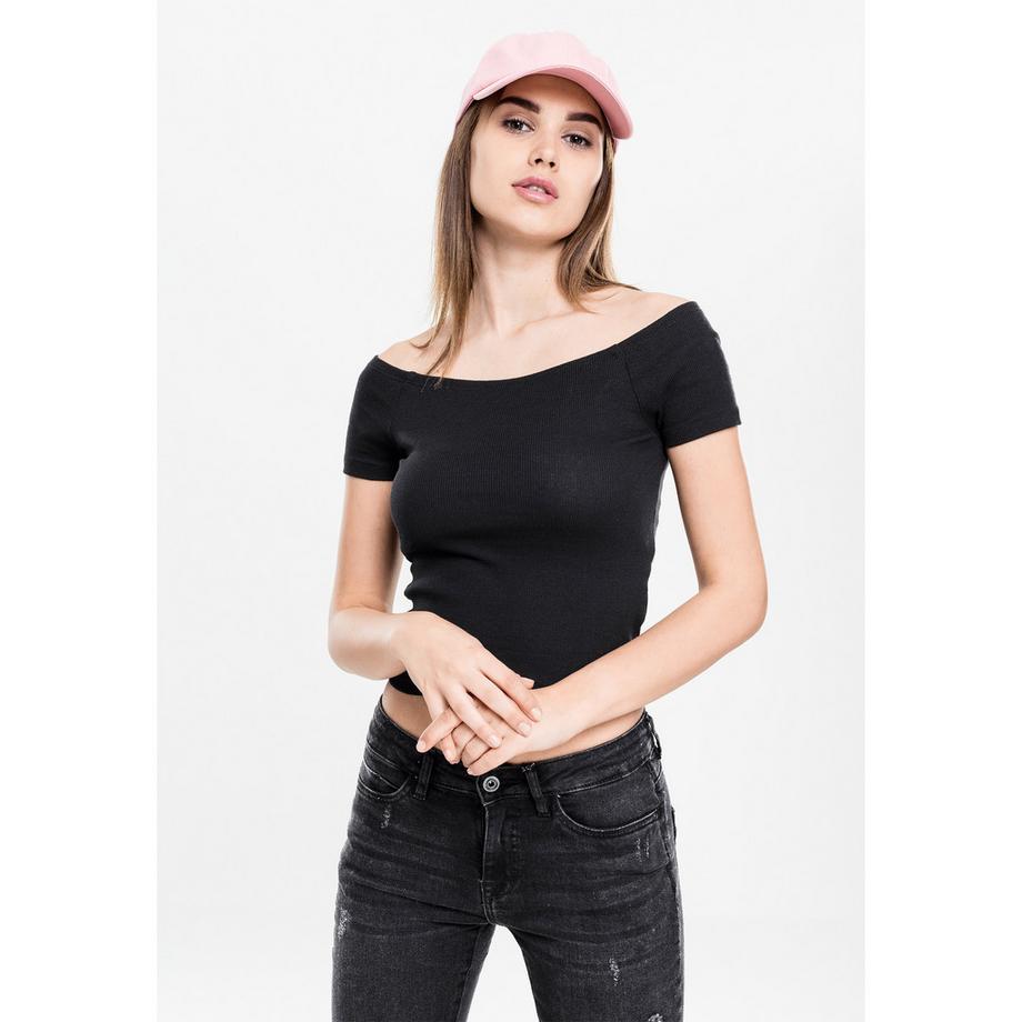 URBAN CLASSICS Geripptes Crop Top mit asymmetrischem Ausschnitt  