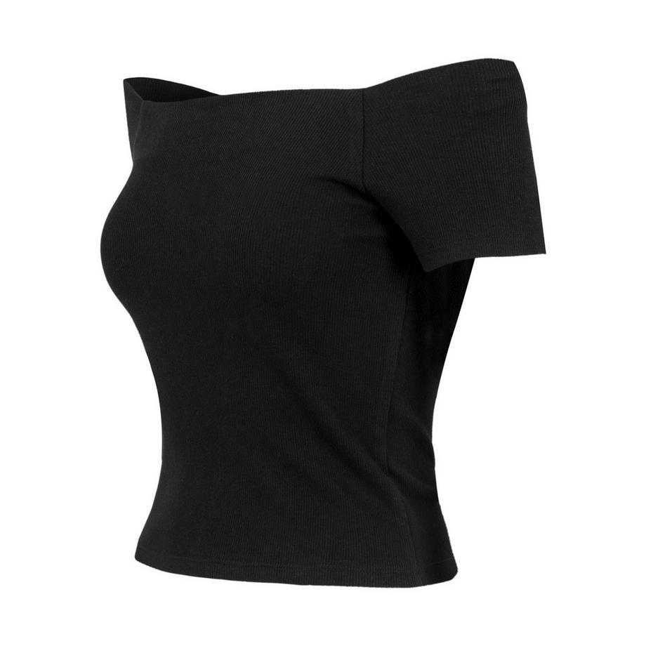 URBAN CLASSICS Geripptes Crop Top mit asymmetrischem Ausschnitt  