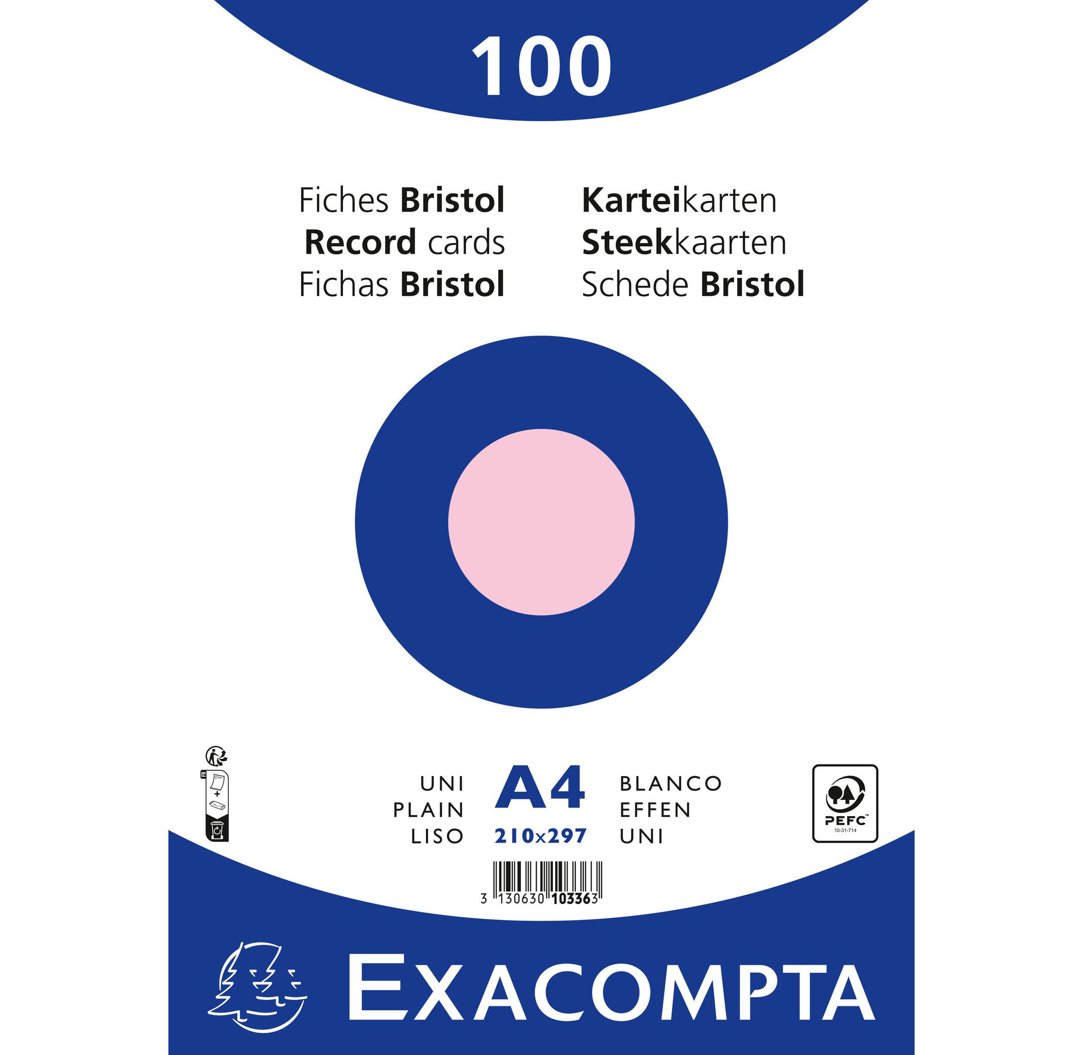 Exacompta Confezione 100 cartoncini bristol bianco a righe non perforati 210x297mm - x 10  