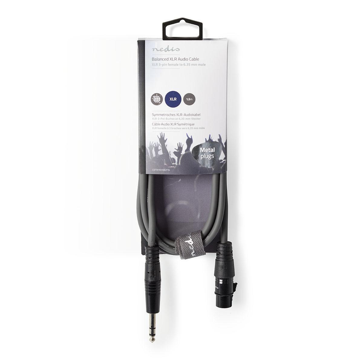 Nedis  Câble audio symétrique | XLR 3 broches femelle | 6,35 mm mâle | nickelé | 1,50 m | rond | PVC | gris foncé | gaine en carton 