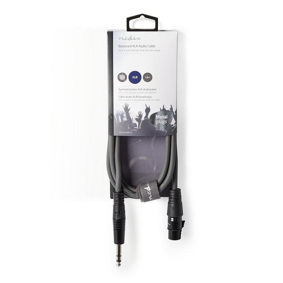 Nedis  Câble audio symétrique | XLR 3 broches femelle | 6,35 mm mâle | nickelé | 1,50 m | rond | PVC | gris foncé | gaine en carton 