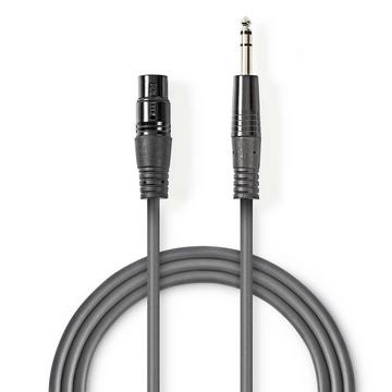 Câble audio symétrique | XLR 3 broches femelle | 6,35 mm mâle | nickelé | 1,50 m | rond | PVC | gris foncé | gaine en carton