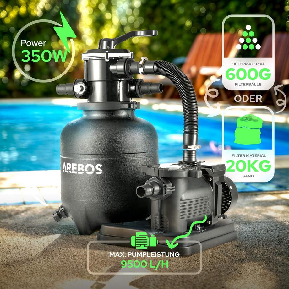 Arebos  Sandfilteranlage mit Pumpe Filteranlage Filterkessel Schwimmbadpumpe 350W 