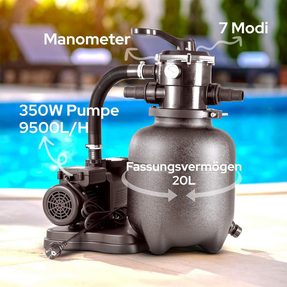 Arebos  Sandfilteranlage mit Pumpe Filteranlage Filterkessel Schwimmbadpumpe 350W 