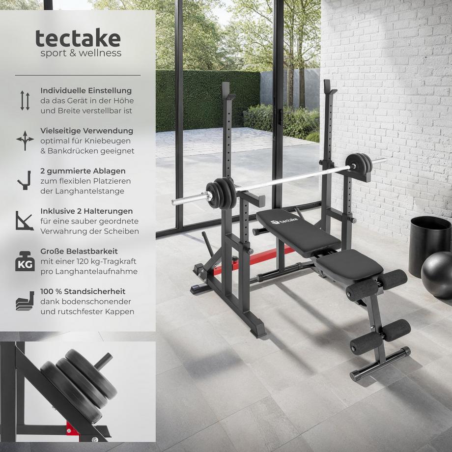 Tectake  Squat Rack Creed multifunktional mit oberer und seitlicher, breiter Ablage 