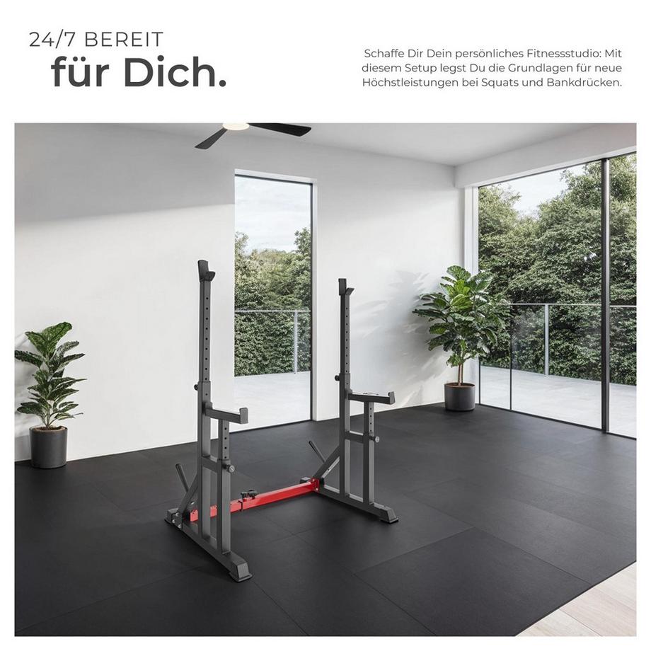Tectake  Squat Rack Creed multifunktional mit oberer und seitlicher, breiter Ablage 