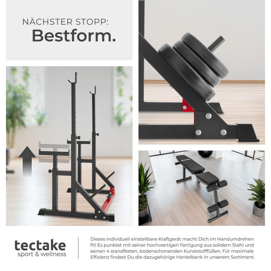Tectake  Squat Rack Creed multifunktional mit oberer und seitlicher, breiter Ablage 