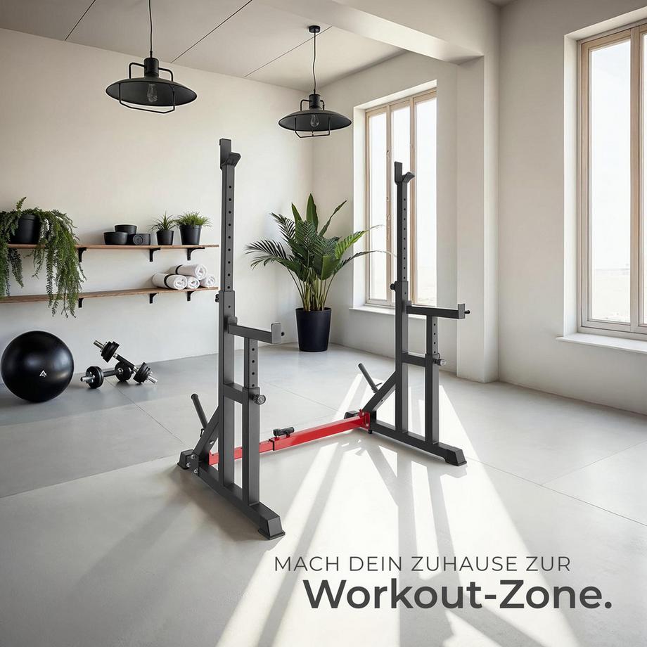 Tectake  Squat Rack Creed multifunktional mit oberer und seitlicher, breiter Ablage 
