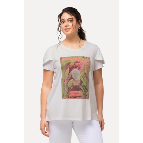 Ulla Popken  T-shirt dal taglio svasato con stampa, scollo a girocollo e mezze maniche 