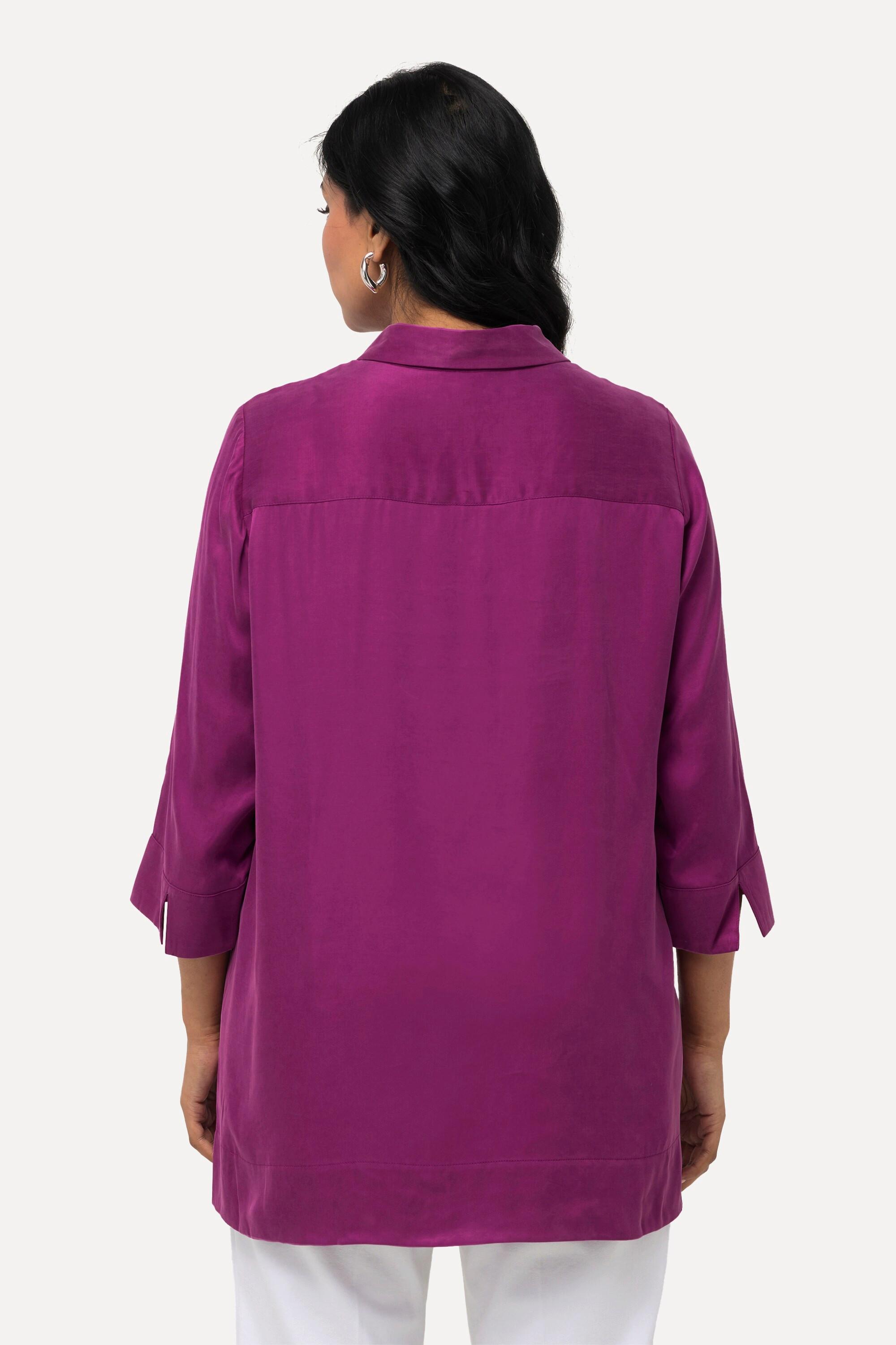 Ulla Popken  Blusa dal taglio squadrato con Cupro, collo da camicia e maniche a 3/4 