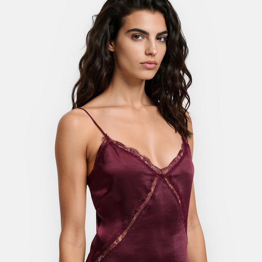 La Redoute Collections Langes Satin-Kleid mit schmalen Trägern und Spitze  