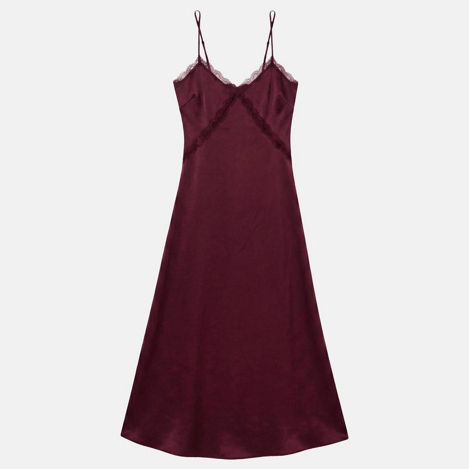 La Redoute Collections Langes Satin-Kleid mit schmalen Trägern und Spitze  