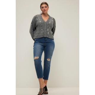 Studio Untold  Jean Mom taille élastique, 5 poches, détails destroy 