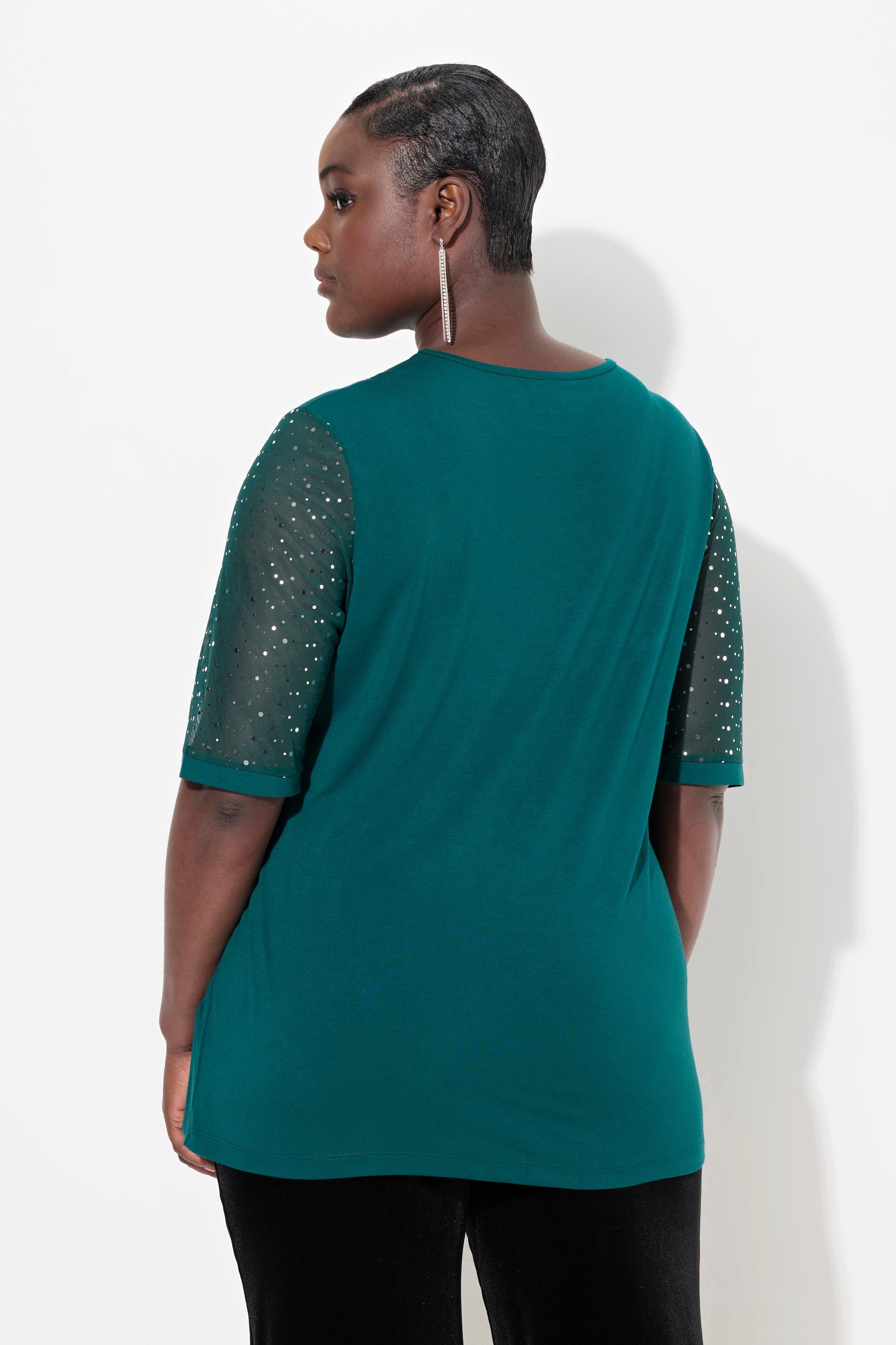 Ulla Popken T-shirt Classic Fit Rete con Paillettes Sottostrato Jersey  