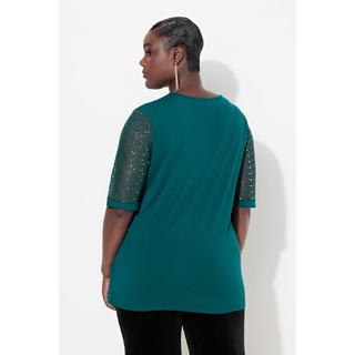 Ulla Popken T-shirt Classic Fit Rete con Paillettes Sottostrato Jersey  