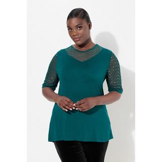 Ulla Popken T-shirt Classic Fit Rete con Paillettes Sottostrato Jersey  