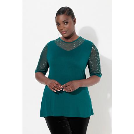 Ulla Popken T-shirt Classic Fit Rete con Paillettes Sottostrato Jersey  