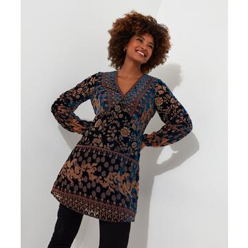 Robe Mini Dévoré Col V Plongeant