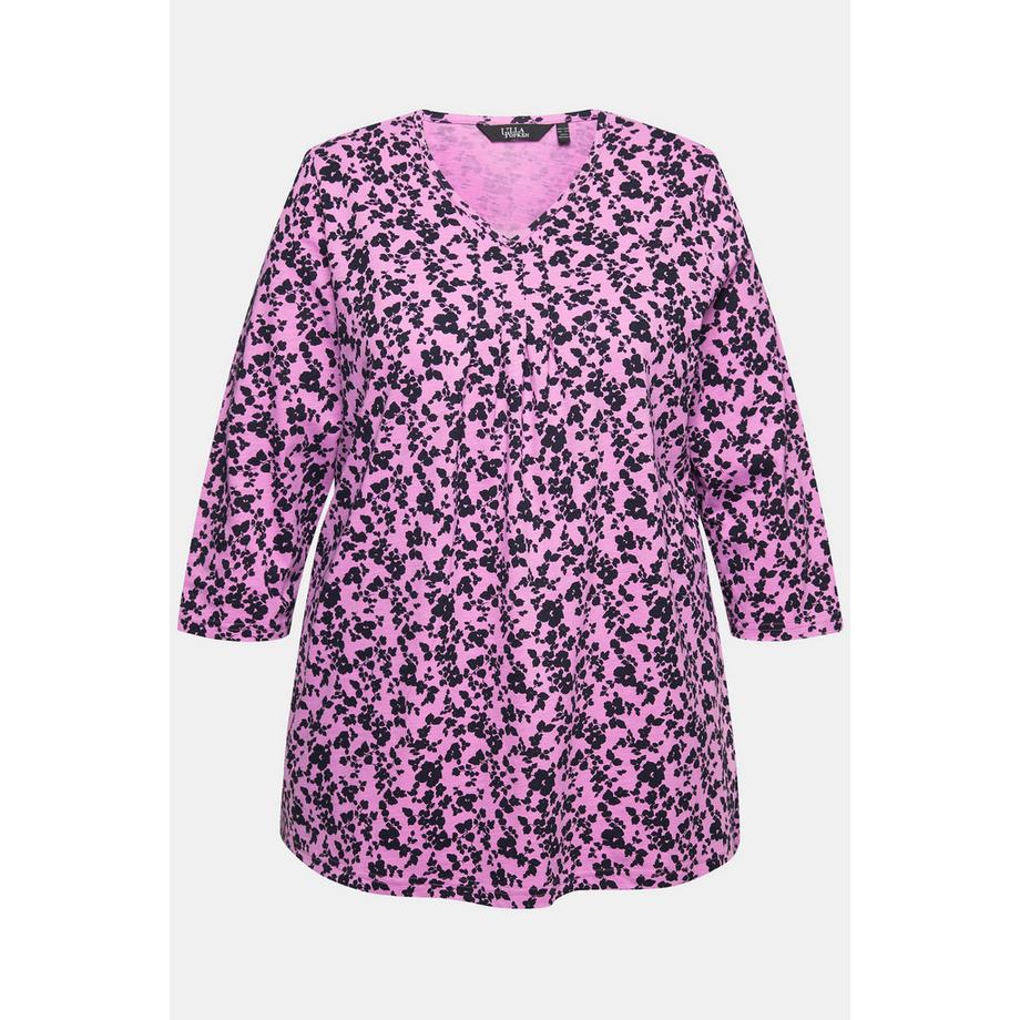 Ulla Popken T-shirt svasata scollo a V con pieghe decorative e maniche 3/4  