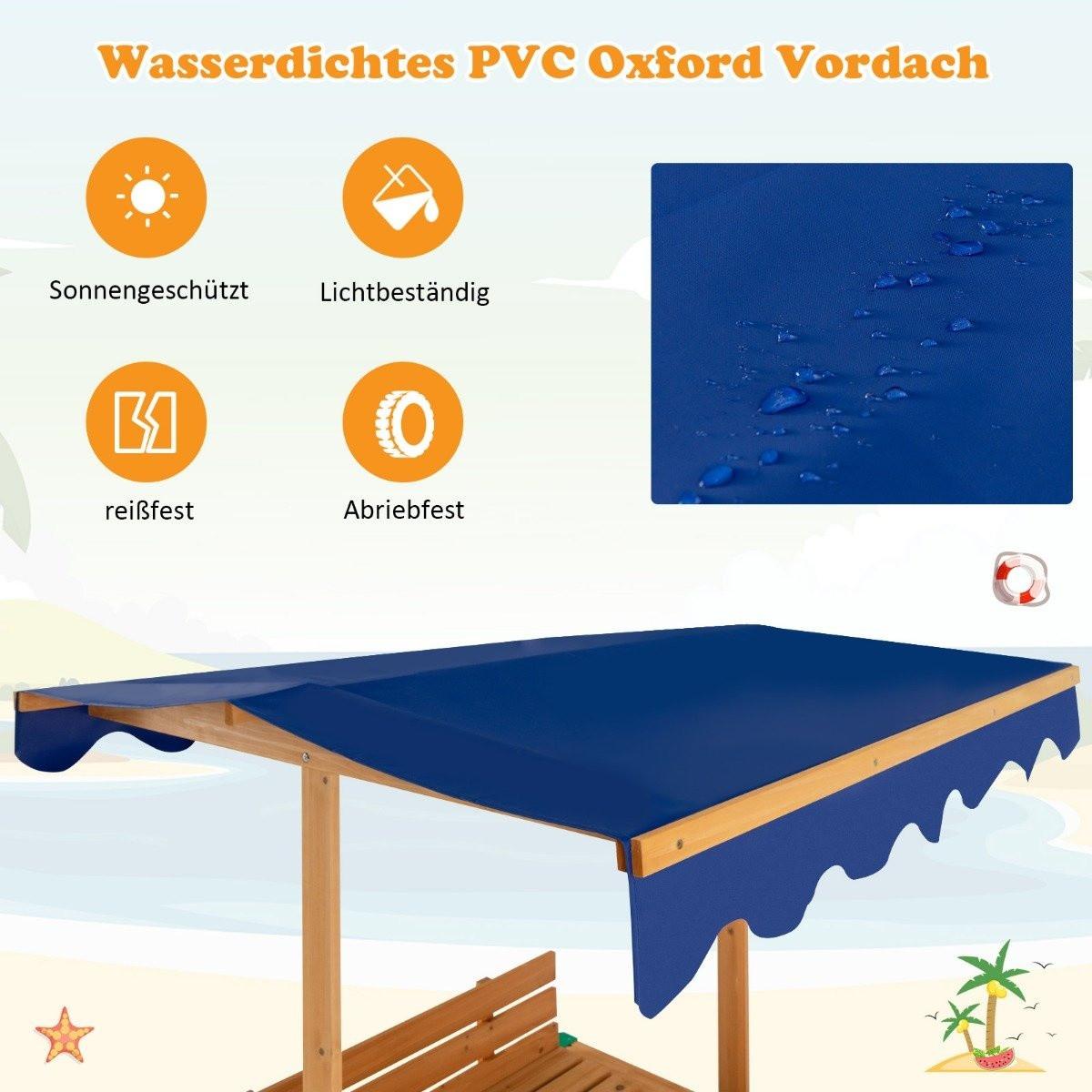 Northix  Bac à sable avec toit 120 x 120 cm bac à sable en bois de cèdre grand bac à sable avec 2 bancs convertibles naturel 