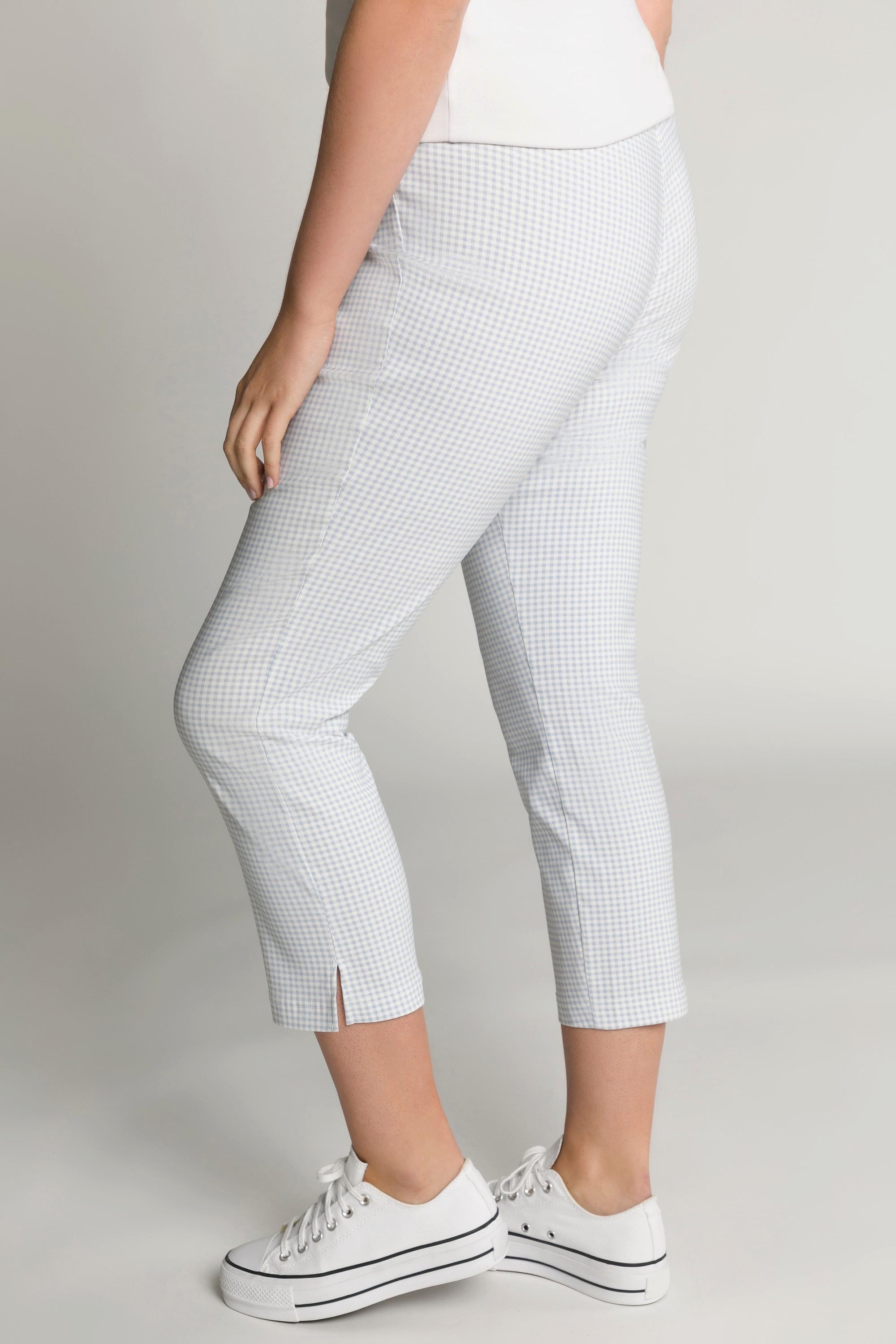 Ulla Popken  Pantalon 7/8 Sienna. Tissu bengaline hautement élastique. Imprimé à carreaux vichy. 