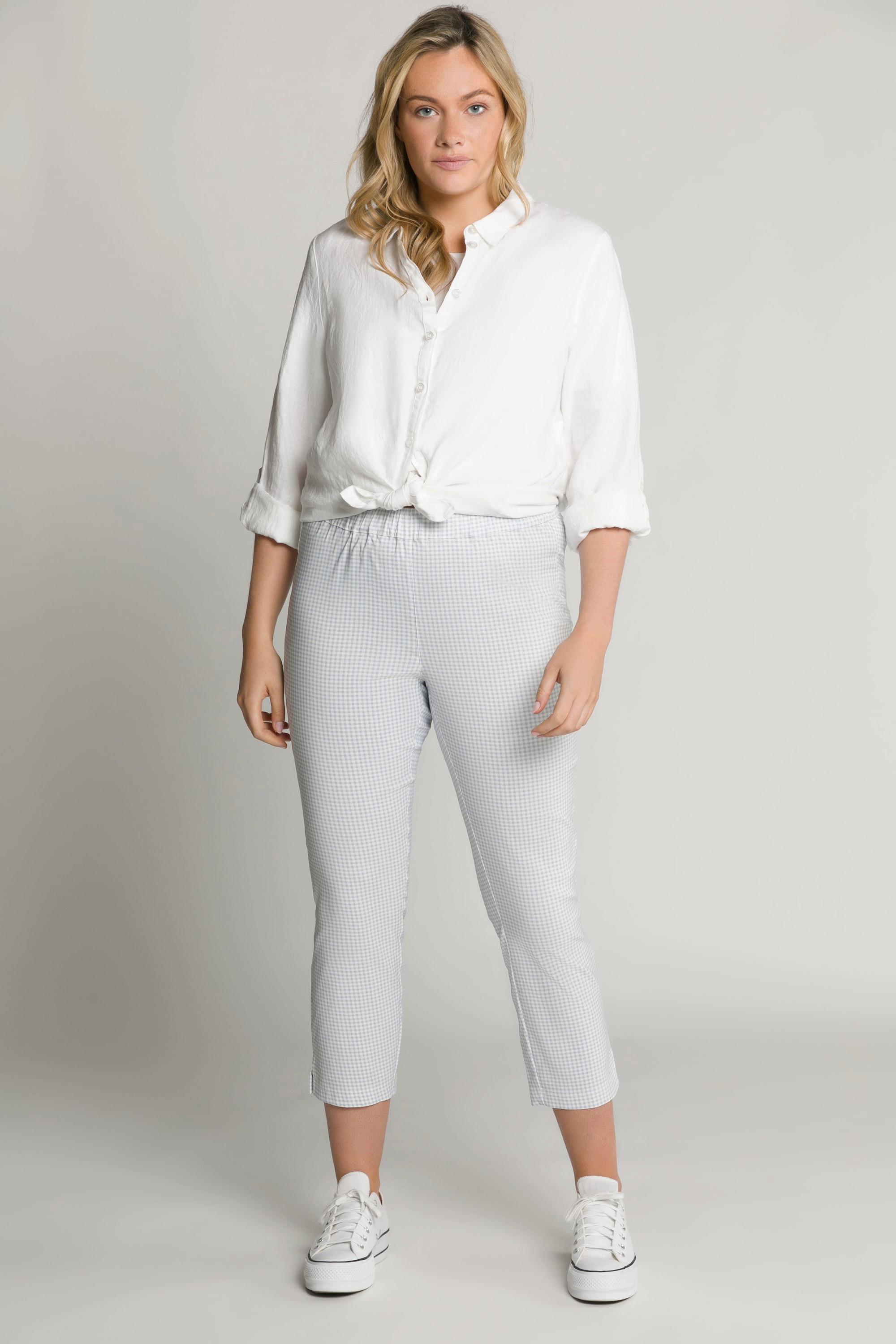 Ulla Popken  Pantalon 7/8 Sienna. Tissu bengaline hautement élastique. Imprimé à carreaux vichy. 