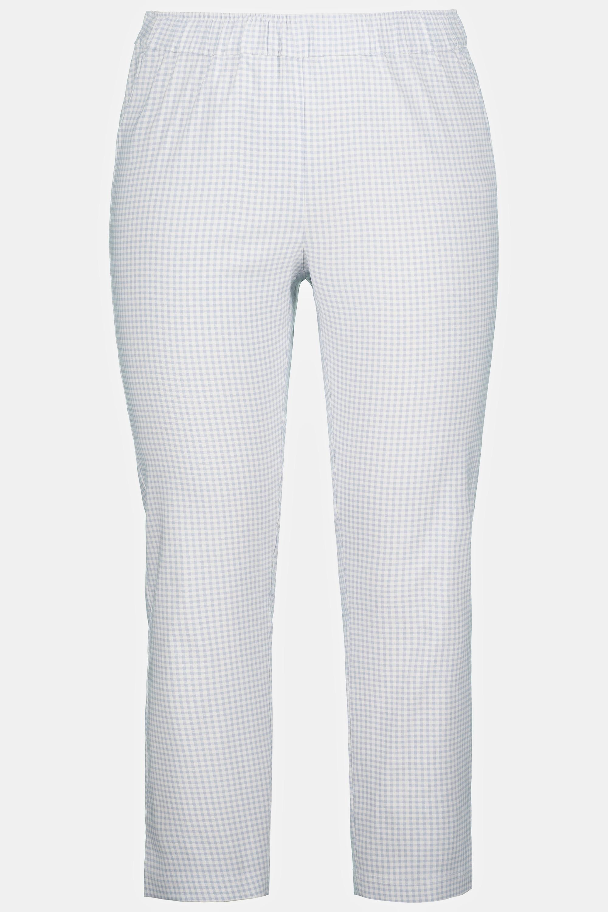 Ulla Popken  Pantalon 7/8 Sienna. Tissu bengaline hautement élastique. Imprimé à carreaux vichy. 