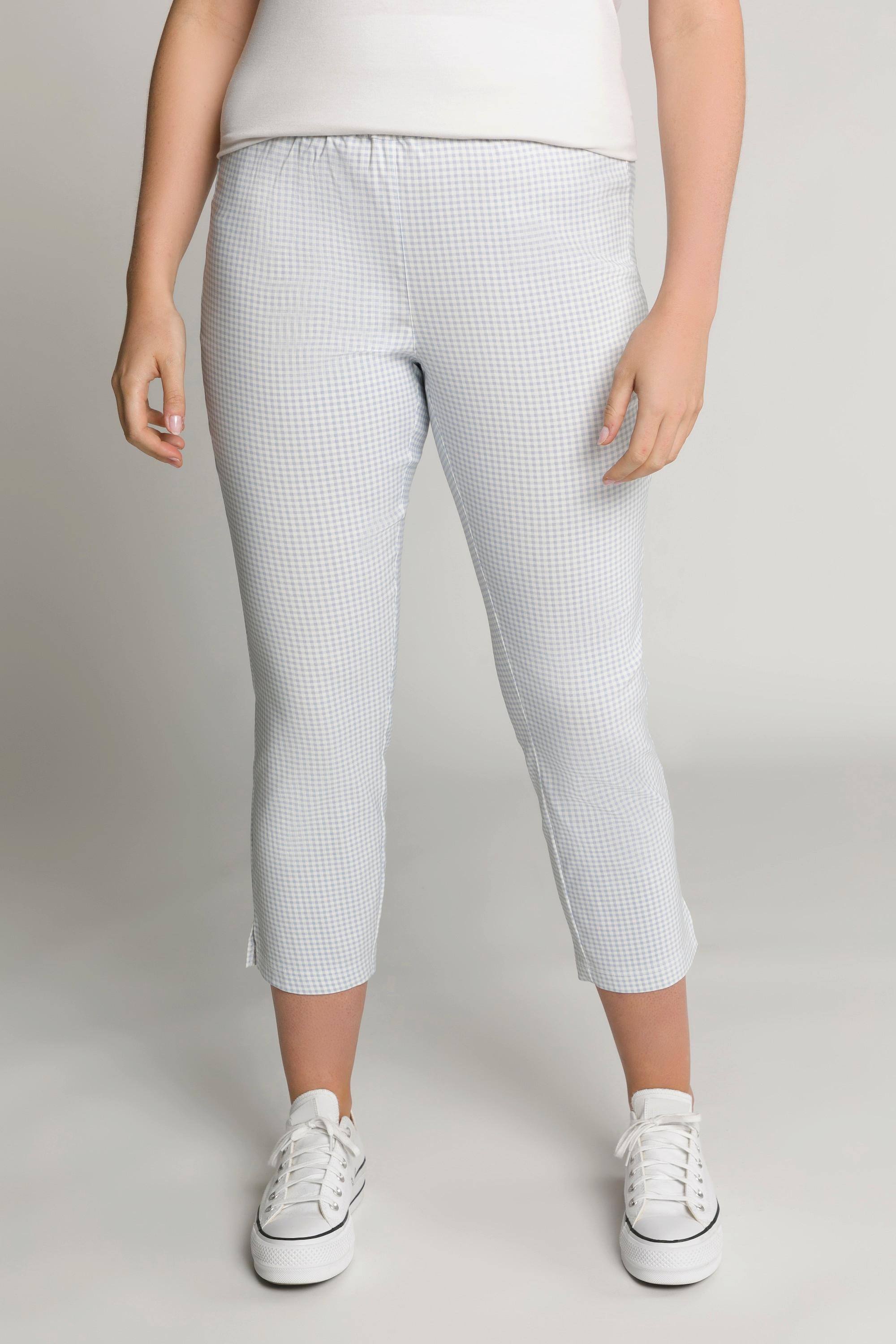 Ulla Popken  Pantalon 7/8 Sienna. Tissu bengaline hautement élastique. Imprimé à carreaux vichy. 