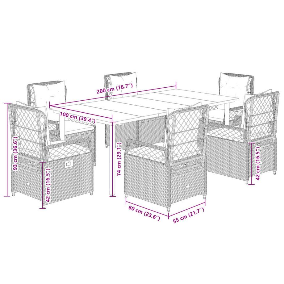 VidaXL Ensemble de salle à manger de jardin rotin synthétique  