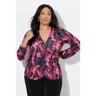 Ulla Popken T-shirt à fleurs esprit cache-cœur décolleté en V manches longues  