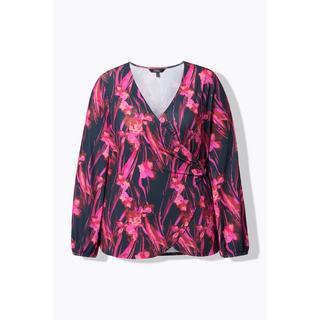 Ulla Popken T-shirt à fleurs esprit cache-cœur décolleté en V manches longues  