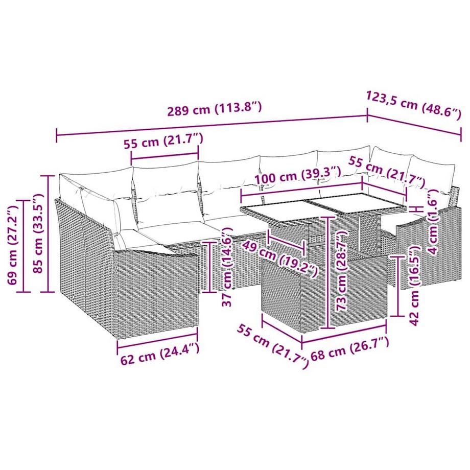 VidaXL Canapé d’extérieur poly rattan  