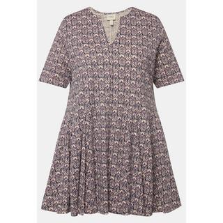 Ulla Popken Maglia Lunga Pieghe Godet Scollo Tunica Mezze Maniche  