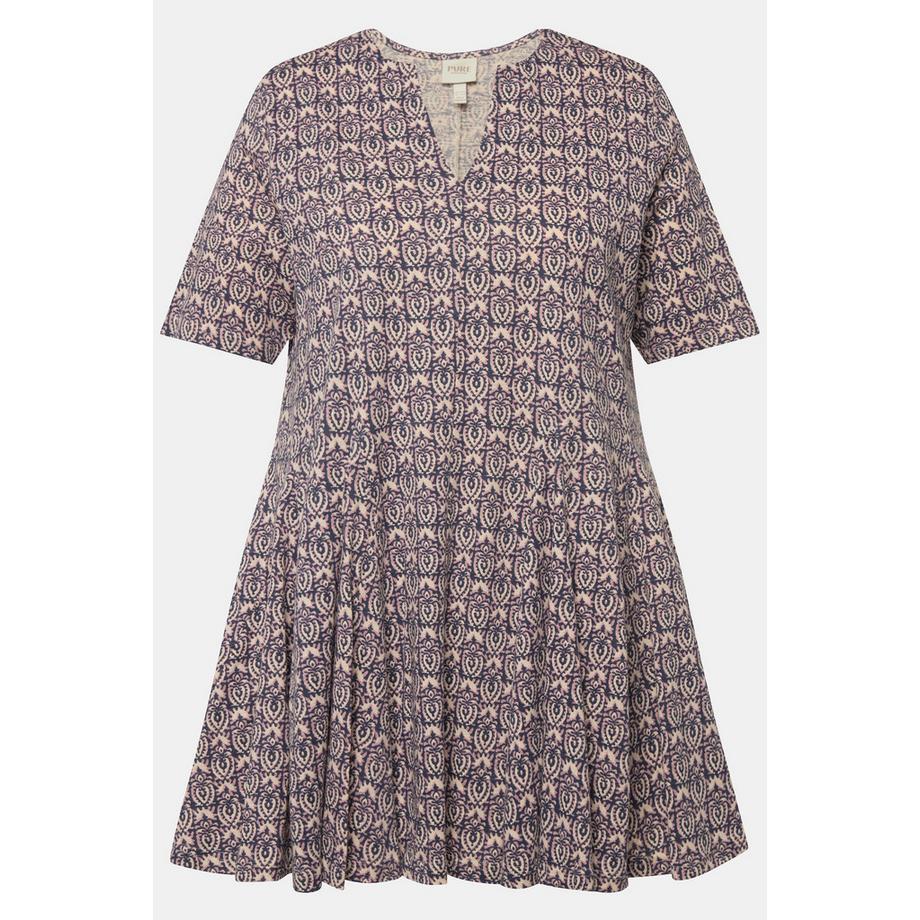 Ulla Popken Long T-shirt Plis Godet Col Tunisien Manches Courtes  