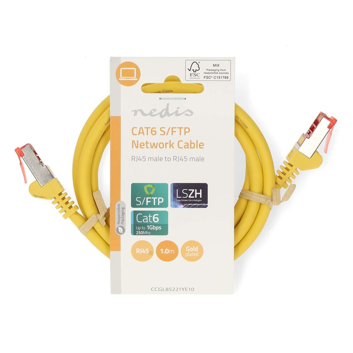 Nedis  Câble réseau CAT6 | RJ45 mâle | RJ45 mâle | S/FTP | 1.00 m | Rond | LSZH | Jaune | Etiquette 