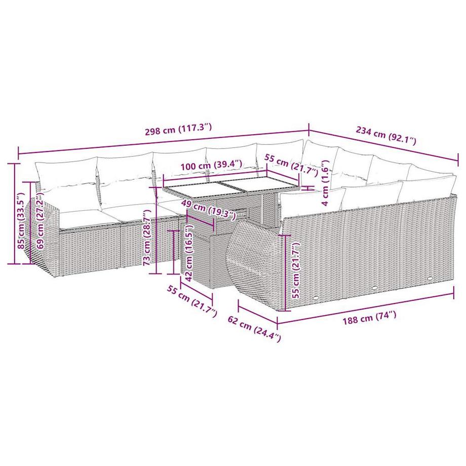 VidaXL Ensemble de canapés de jardin rotin synthétique  