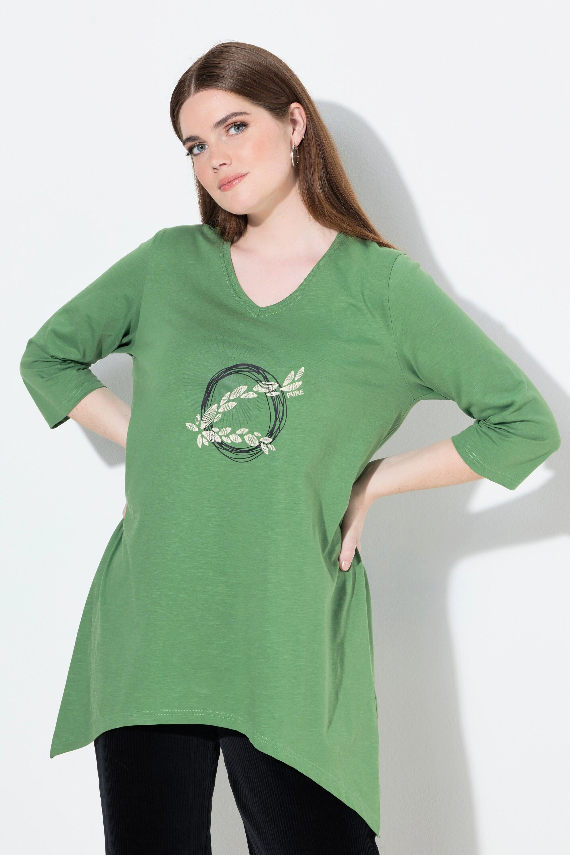 Ulla Popken Ricami Scollo V Maniche 3/4 Cotone Biologico Maglia  