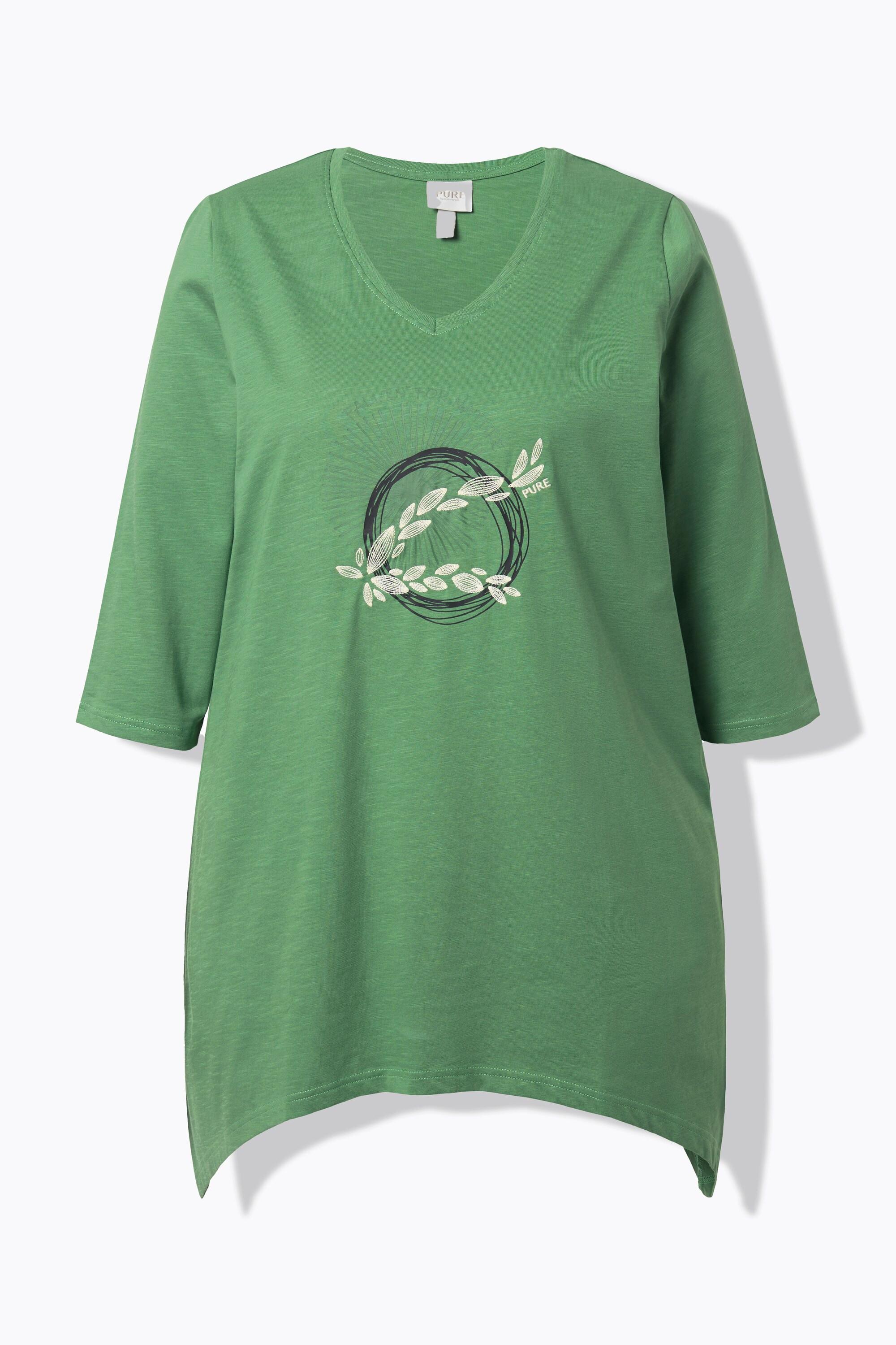 Ulla Popken Ricami Scollo V Maniche 3/4 Cotone Biologico Maglia  