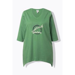 Ulla Popken Ricami Scollo V Maniche 3/4 Cotone Biologico Maglia  