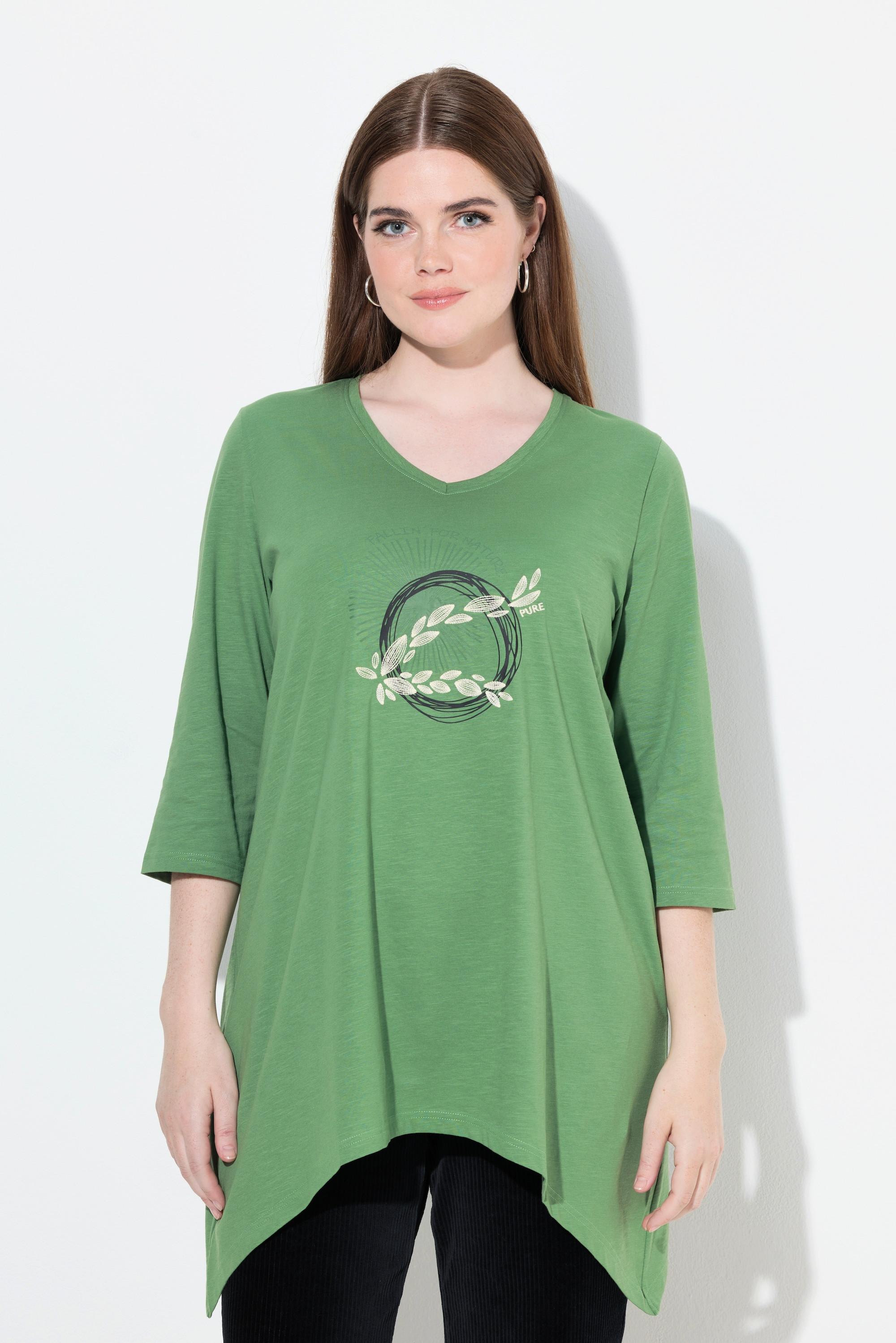 Ulla Popken Ricami Scollo V Maniche 3/4 Cotone Biologico Maglia  