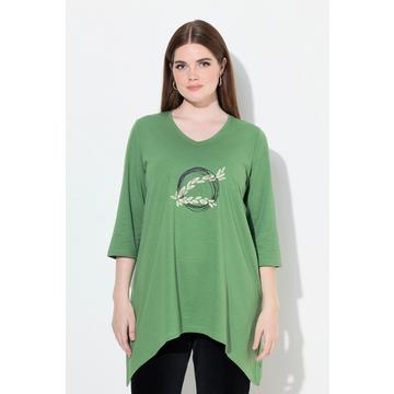 Maglia in cotone biologico con ricami, scollo a V e maniche a 3/4