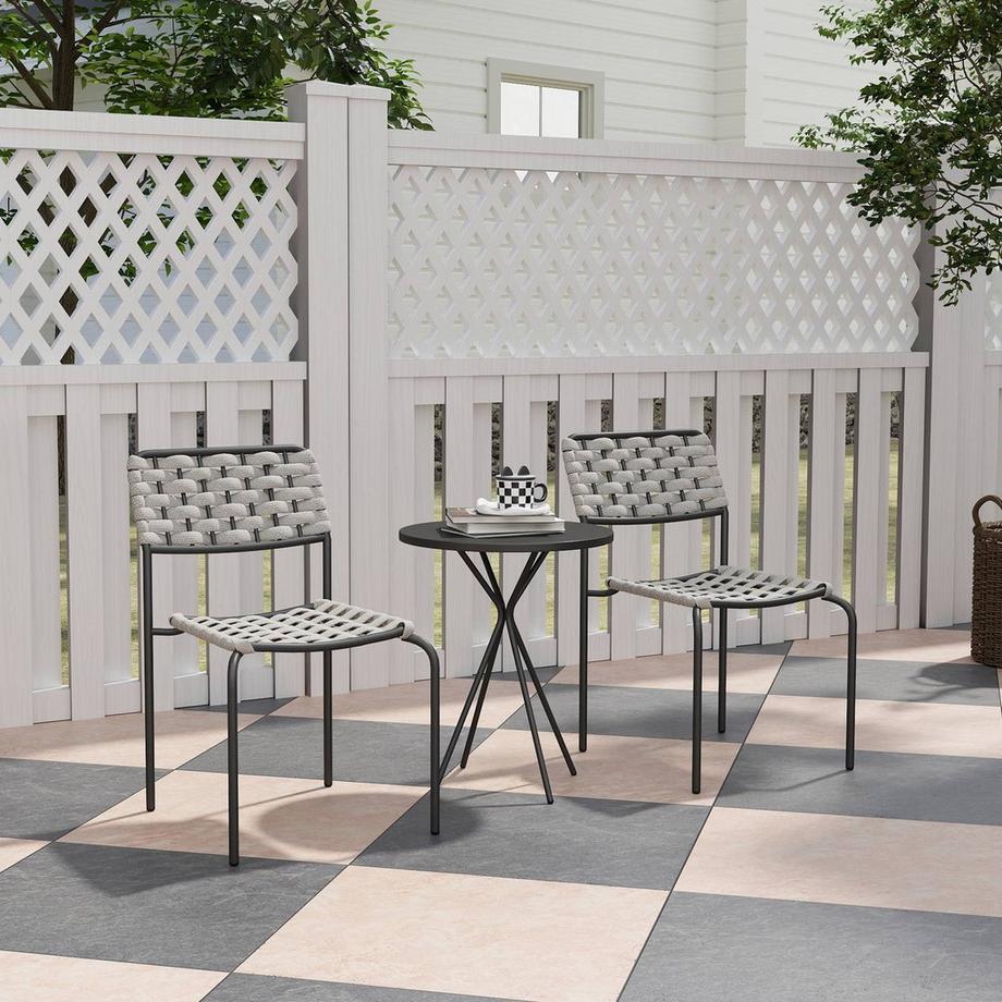 Northio  Polyrattan Gartenmöbel Set, Outdoor Lounge Balkonmöbel für 2 Personen, 3-teilig Sitzgruppe mit 2 Stapelbare Stühle, Tisch, wetterfest Gartenlounge für Garten, Terrasse Balkon, Grau Aosom 