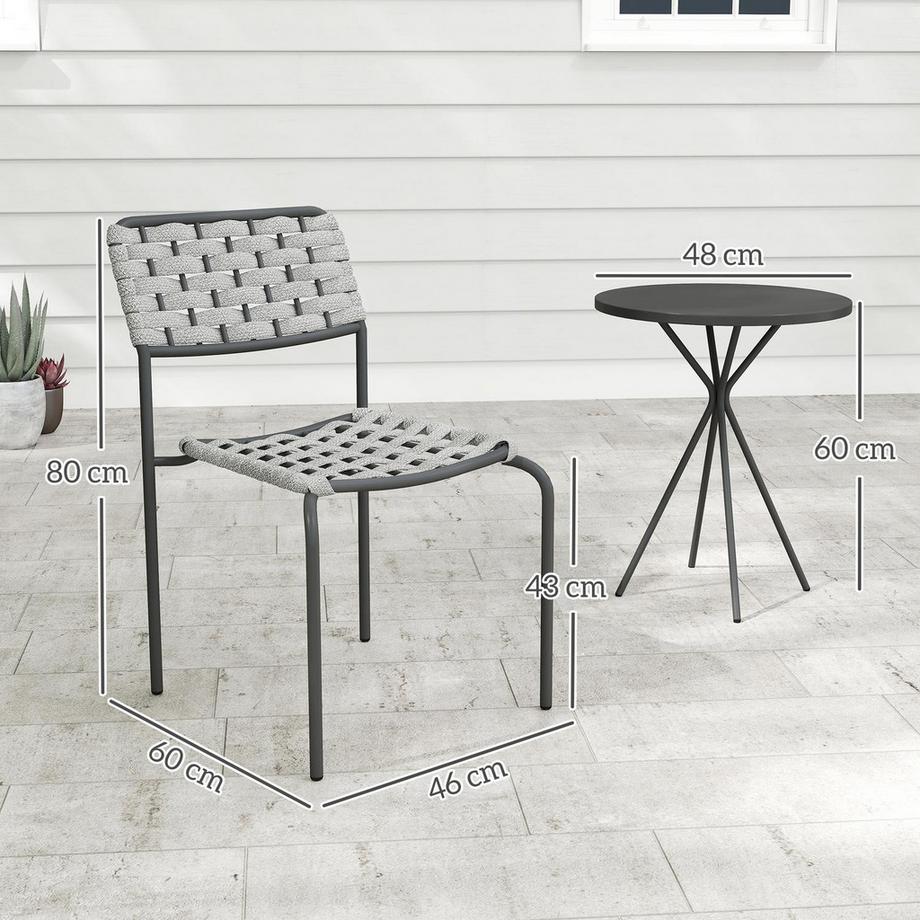 Northio  Polyrattan Gartenmöbel Set, Outdoor Lounge Balkonmöbel für 2 Personen, 3-teilig Sitzgruppe mit 2 Stapelbare Stühle, Tisch, wetterfest Gartenlounge für Garten, Terrasse Balkon, Grau Aosom 