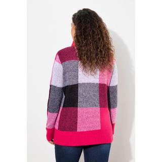 Ulla Popken  Pullover con design a quadri, collo alto e maniche lunghe 