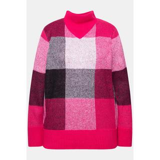 Ulla Popken  Pullover con design a quadri, collo alto e maniche lunghe 