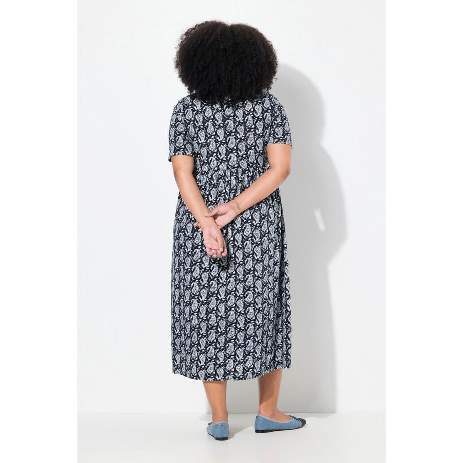 Ulla Popken Robe Maxi Coupe Évasée Décolleté V Manches Courtes avec Poches  