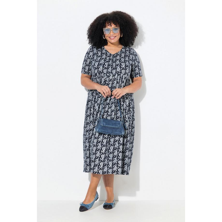 Ulla Popken Robe Maxi Coupe Évasée Décolleté V Manches Courtes avec Poches  